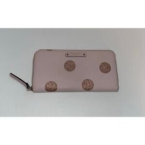 Kate Spade New York Pink Glitter Polka Dot Zip Around Wallet Wristlet Large